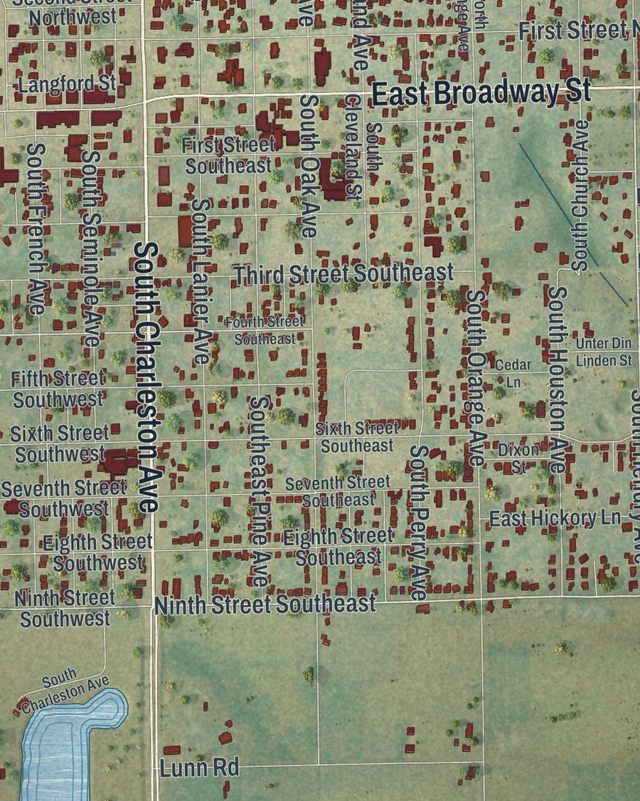Close-up of Fort Meade streets on the map