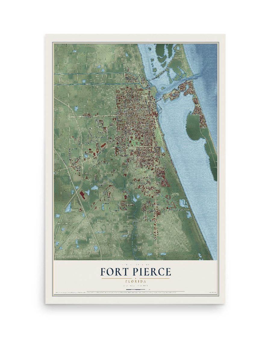 Fort Pierce, Florida map print, 12 x 18 in, print only