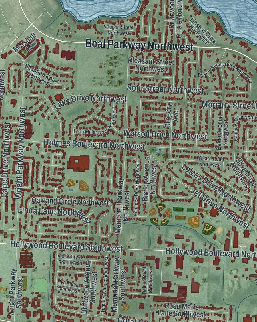 Close-up of Fort Walton Beach streets on the map