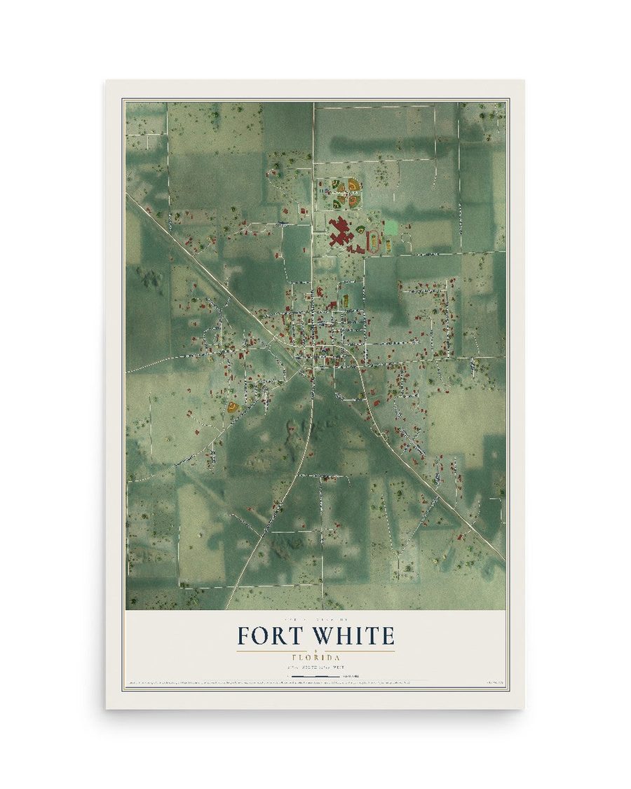 Fort White, Florida map print, 12 x 18 in, print only