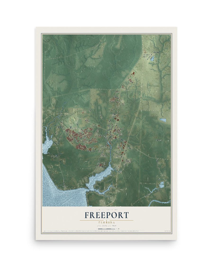 Freeport, Florida map print, 12 x 18 in, print only