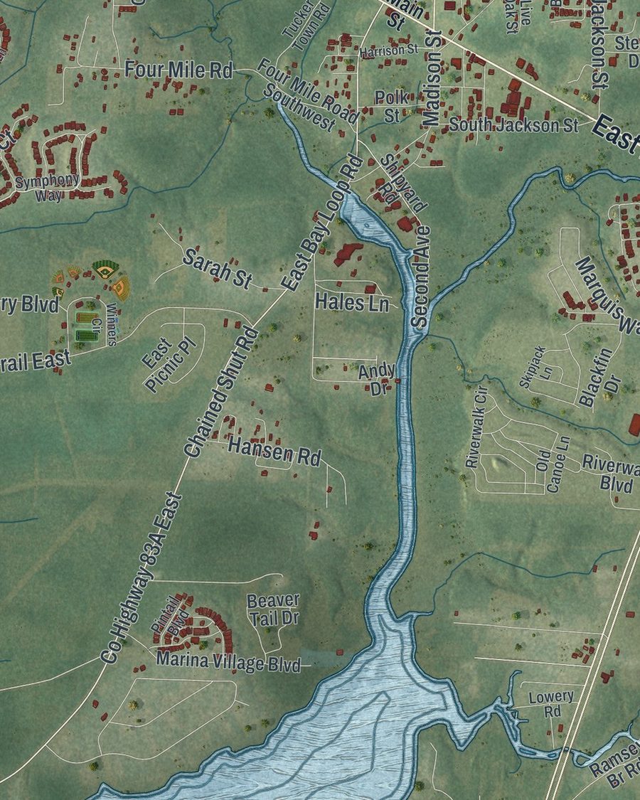 Close-up of Freeport streets on the map