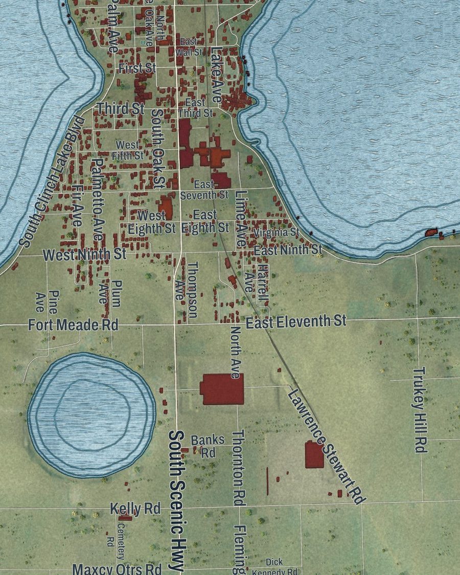 Close-up of Frostproof streets on the map
