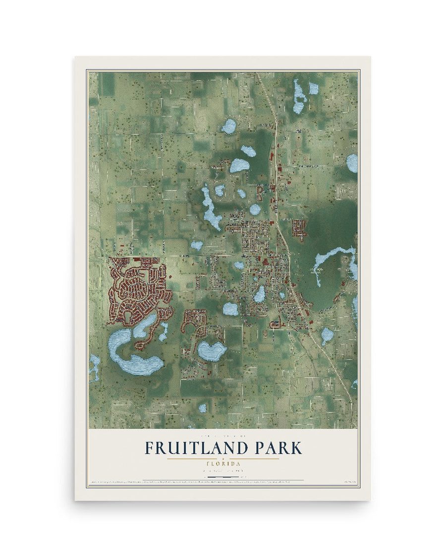 Fruitland Park, Florida map print, 12 x 18 in, print only