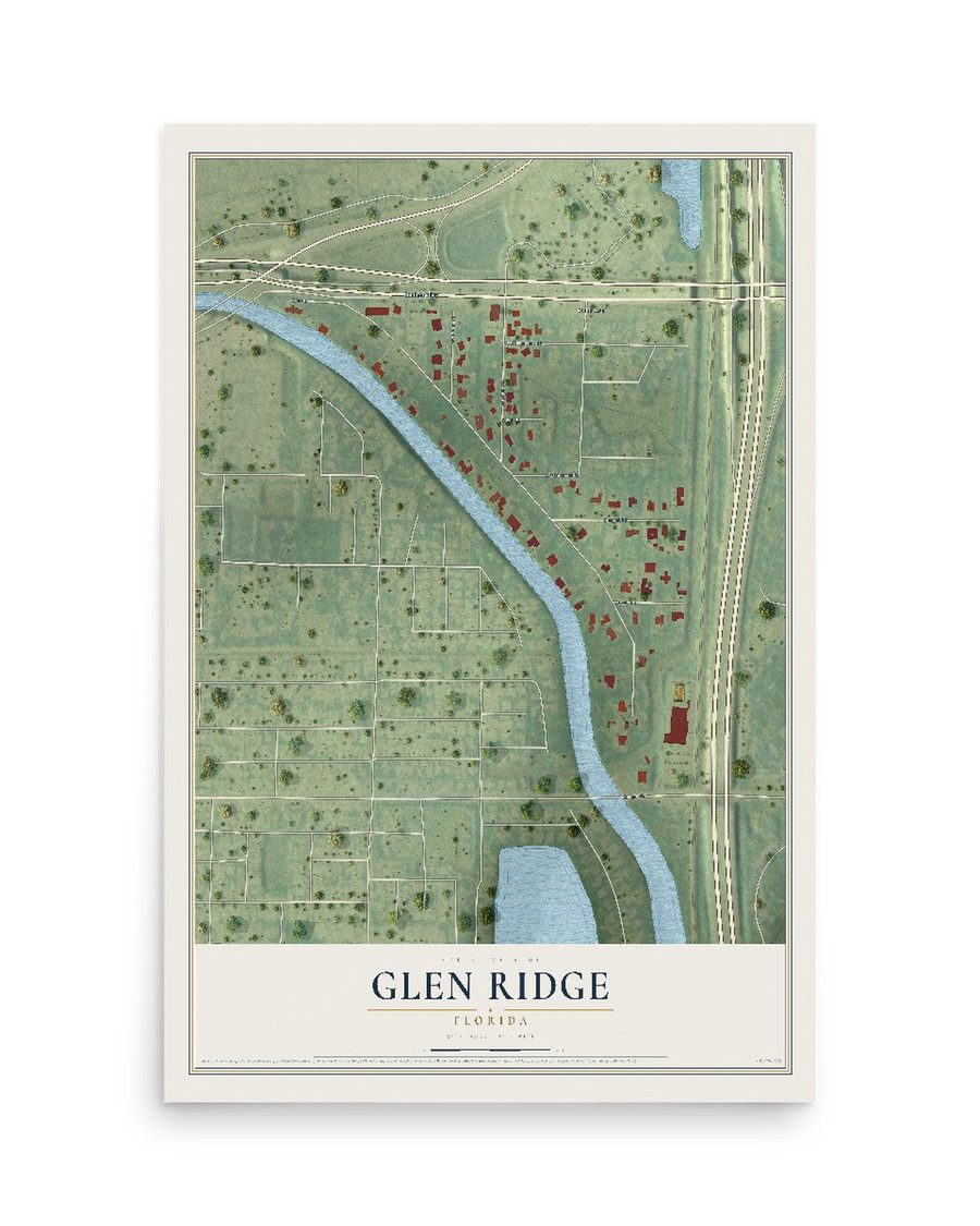 Glen Ridge, Florida map print, 12 x 18 in, print only