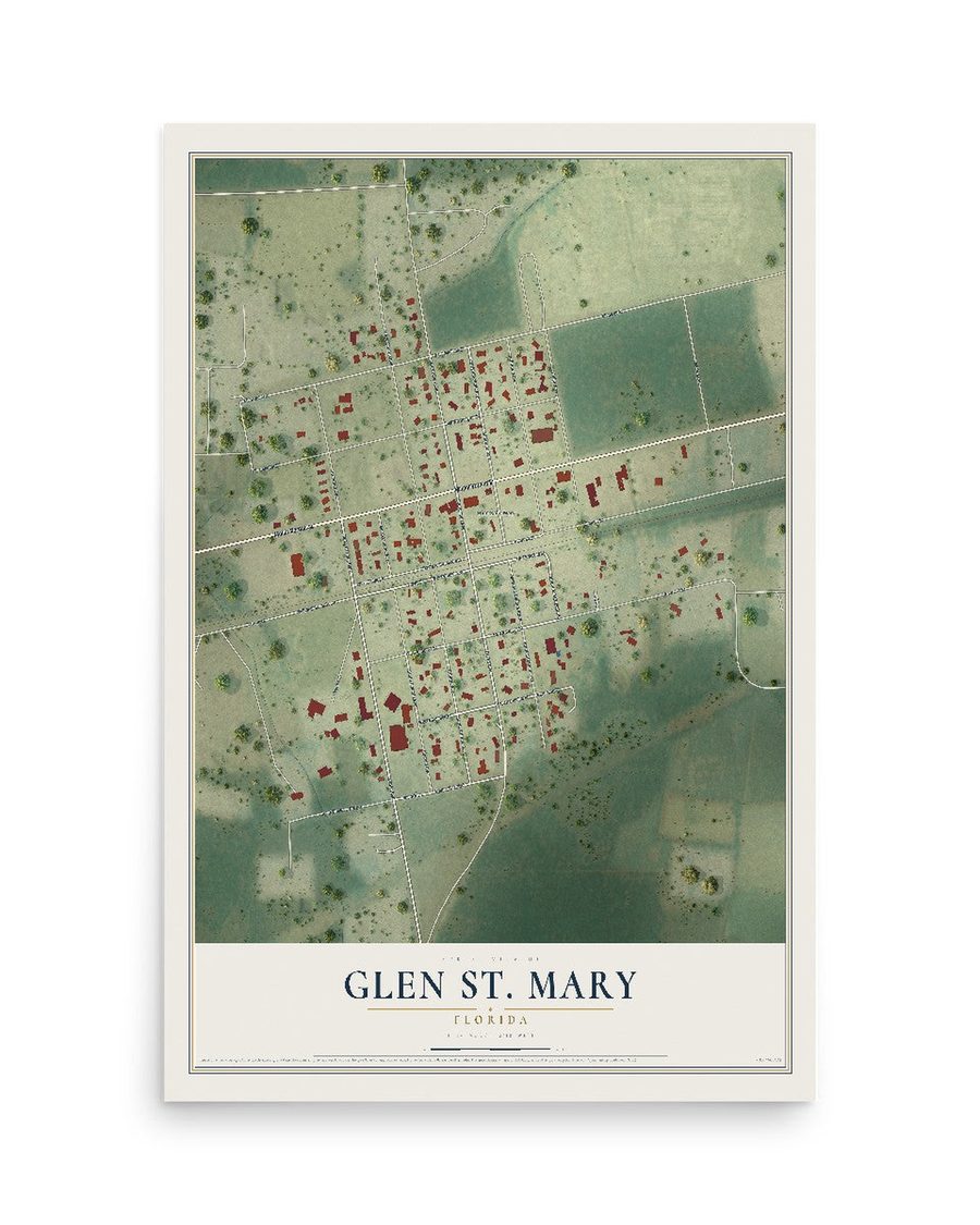 Glen St. Mary, Florida map print, 12 x 18 in, print only
