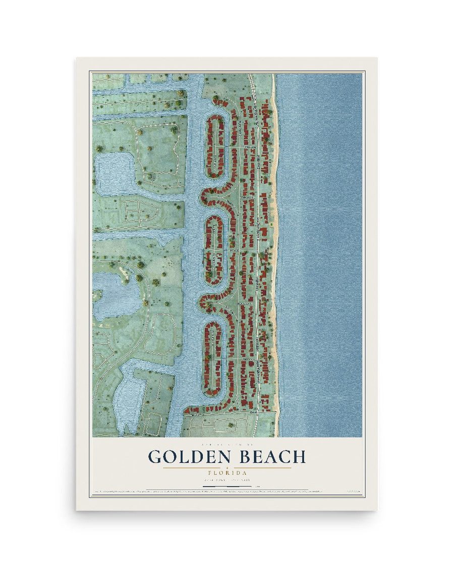 Golden Beach, Florida map print, 12 x 18 in, print only
