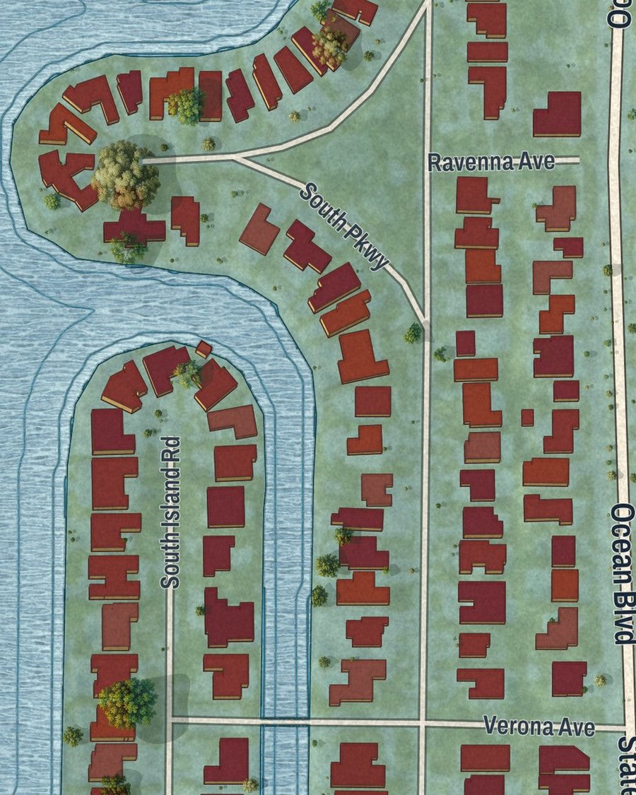 Close-up of Golden Beach streets on the map