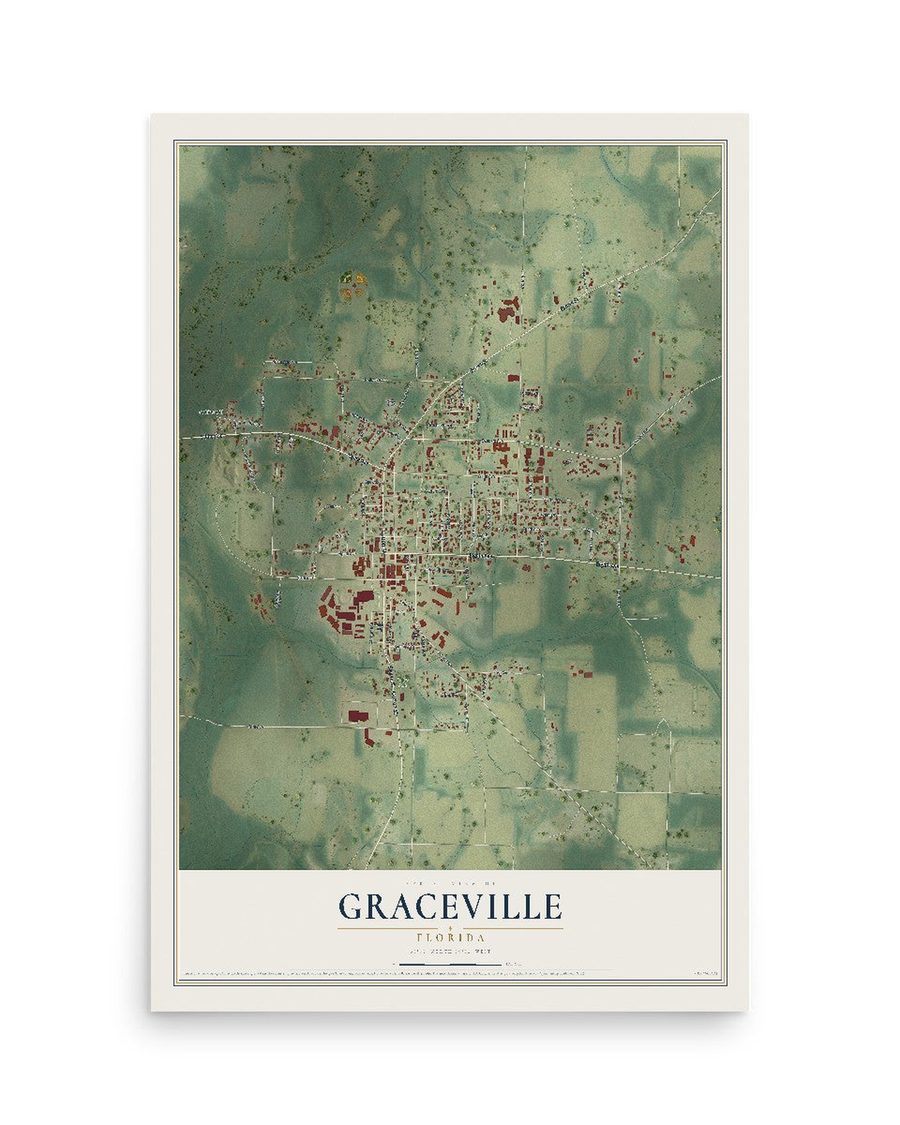 Graceville, Florida map print, 12 x 18 in, print only