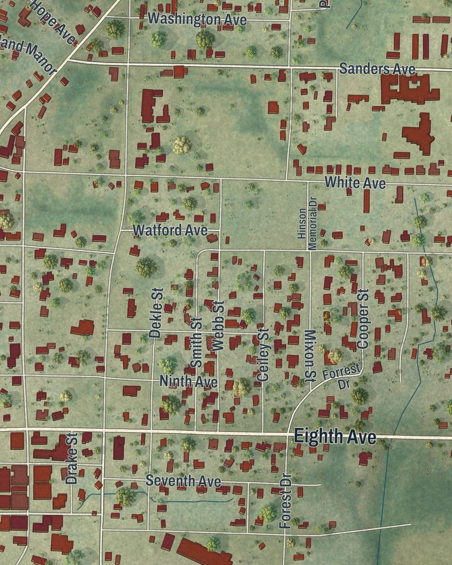 Close-up of Graceville streets on the map