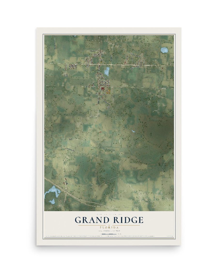 Grand Ridge, Florida map print, 12 x 18 in, print only