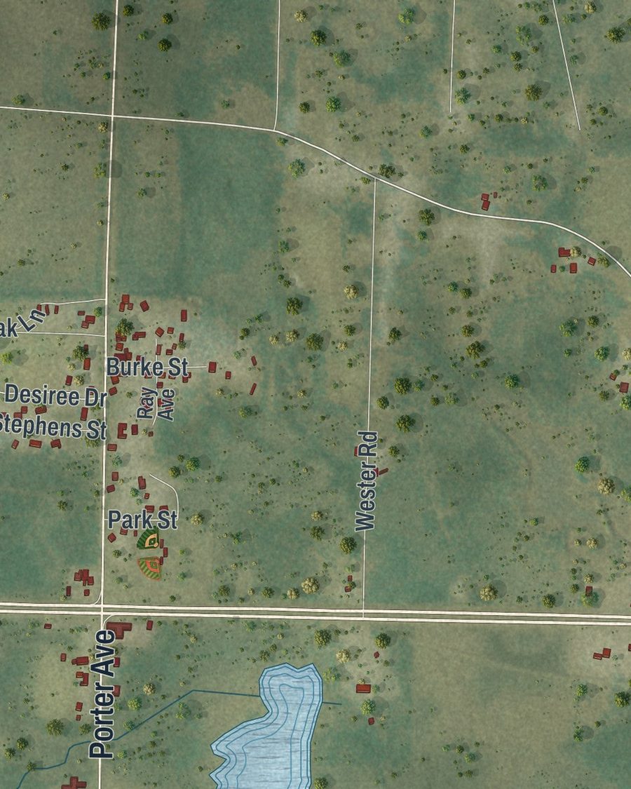 Close-up of Grand Ridge streets on the map