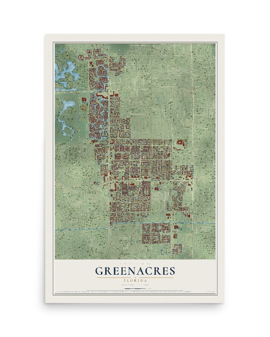 Greenacres, Florida map print, 12 x 18 in, print only
