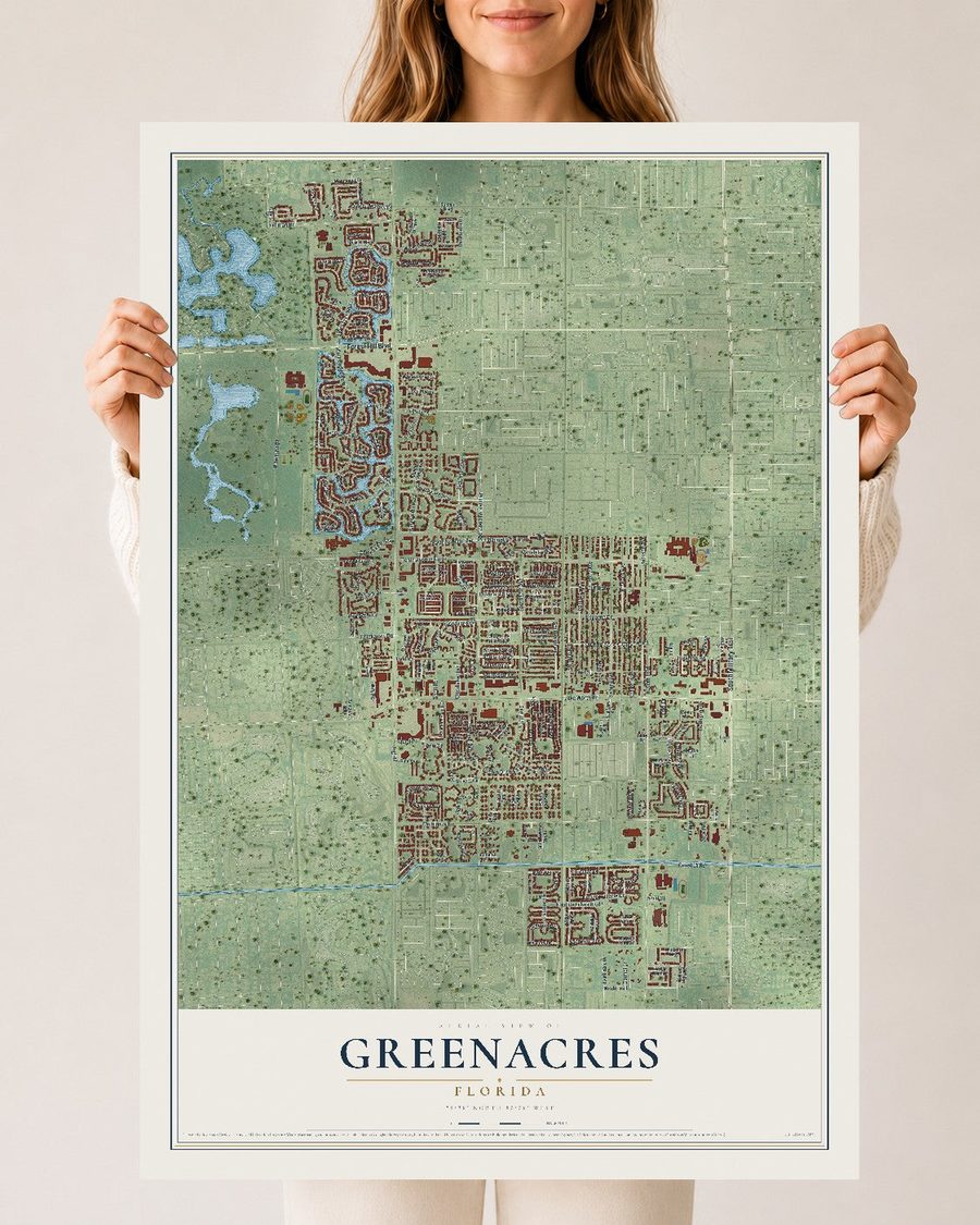 Greenacres, Florida map print, 24 x 36 in, print only