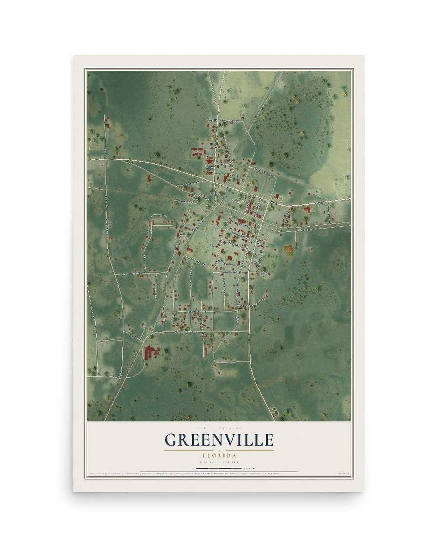 Greenville, Florida map print, 12 x 18 in, print only