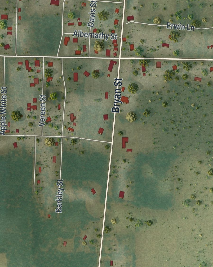 Close-up of Greenwood streets on the map