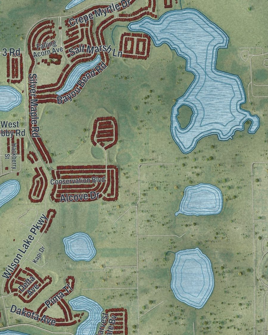 Close-up of Groveland streets on the map