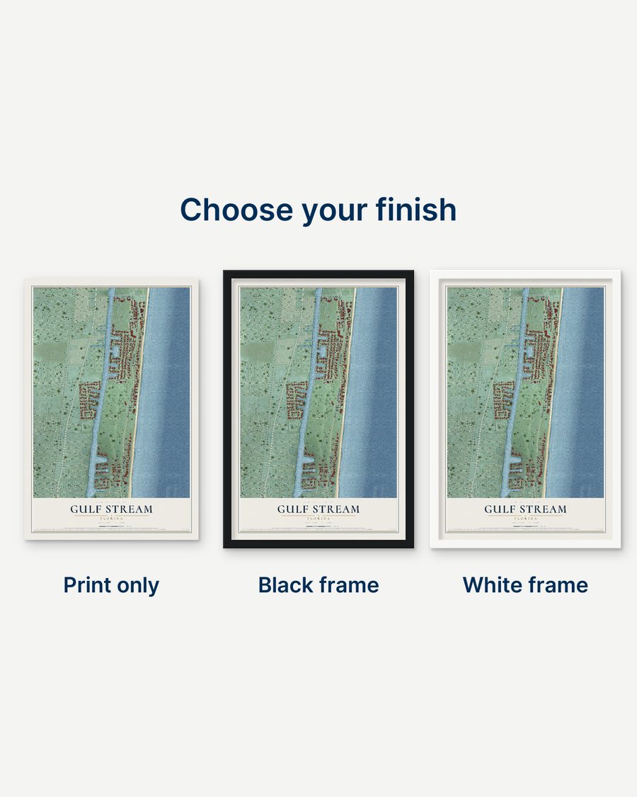 The Gulf Stream, Florida map as a print only, in a black frame and in a white frame