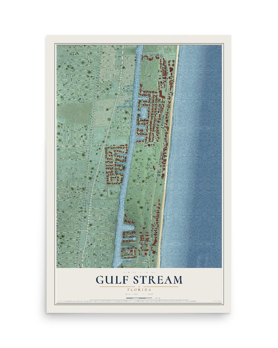 Gulf Stream, Florida map print, 12 x 18 in, print only