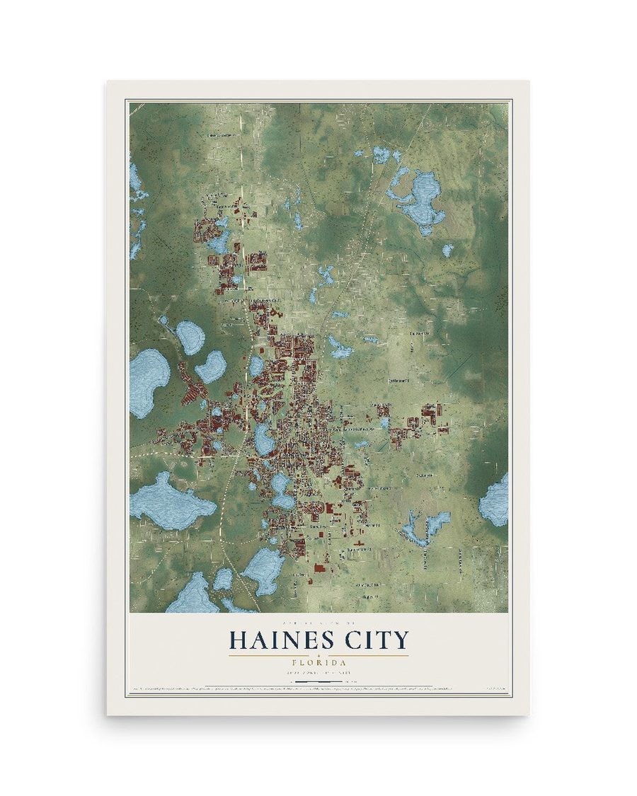 Haines City, Florida map print, 12 x 18 in, print only
