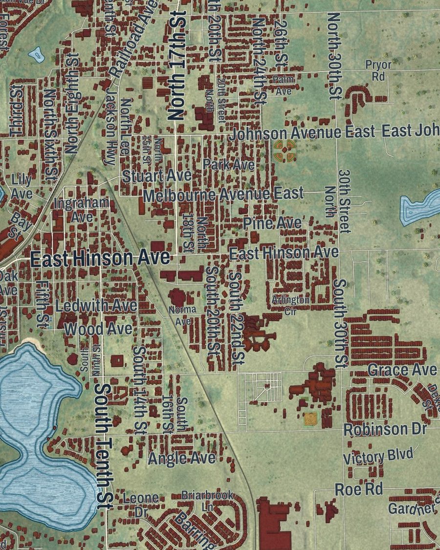 Close-up of Haines City streets on the map