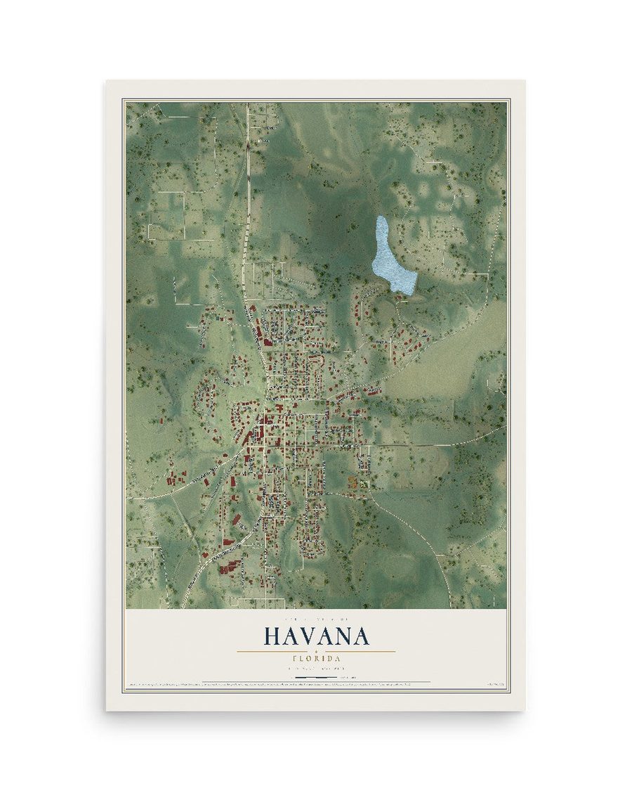 Havana, Florida map print, 12 x 18 in, print only
