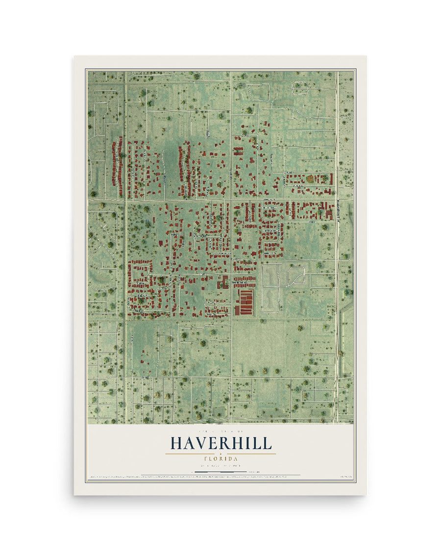 Haverhill, Florida map print, 12 x 18 in, print only