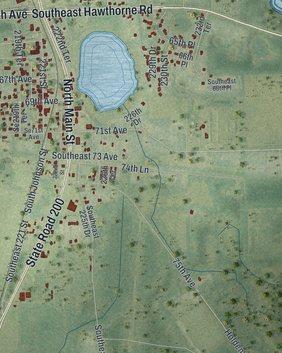 Close-up of Hawthorne streets on the map