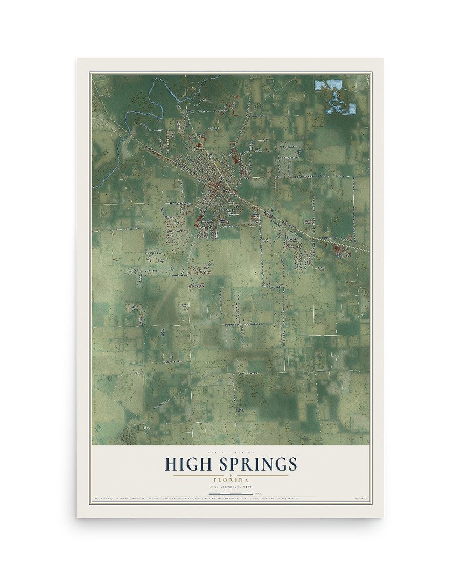 High Springs, Florida map print, 12 x 18 in, print only