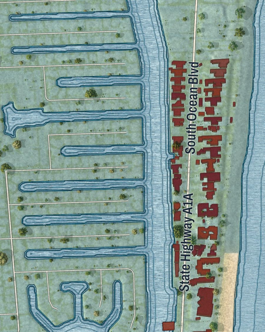 Close-up of Highland Beach streets on the map