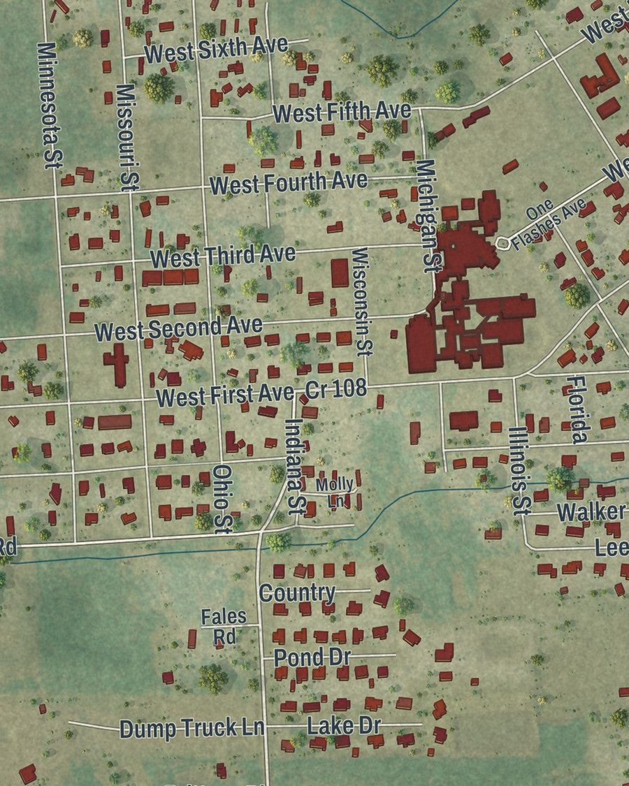 Close-up of Hilliard streets on the map