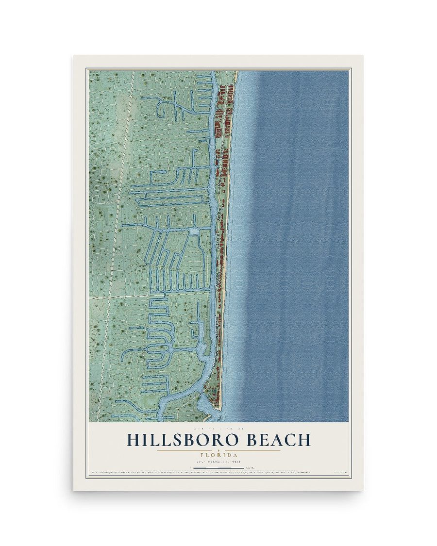 Hillsboro Beach, Florida map print, 12 x 18 in, print only