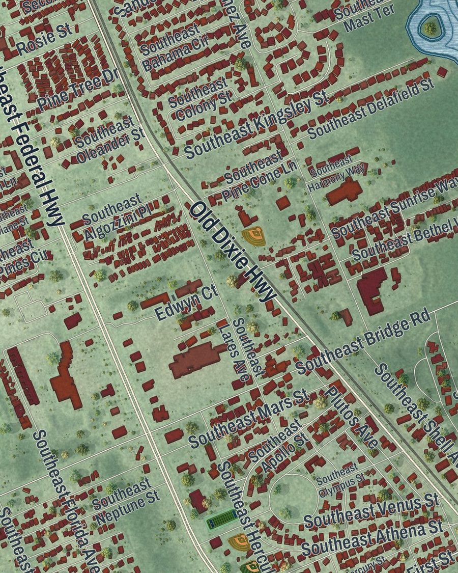 Close-up of Hobe Sound streets on the map