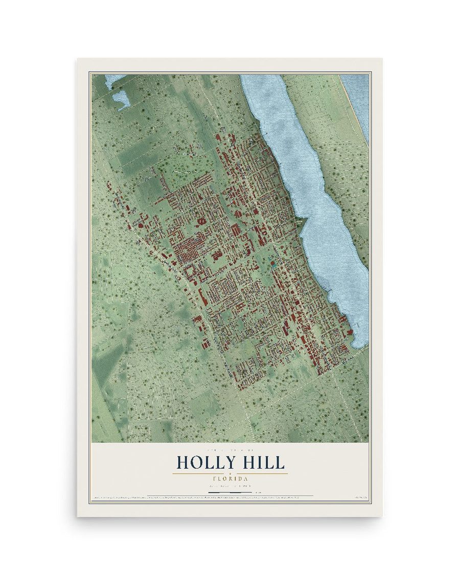 Holly Hill, Florida map print, 12 x 18 in, print only