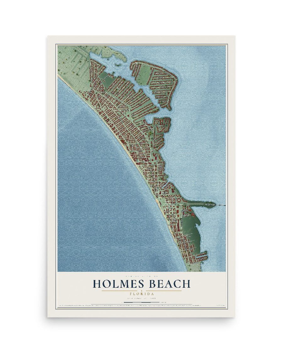 Holmes Beach, Florida map print, 12 x 18 in, print only