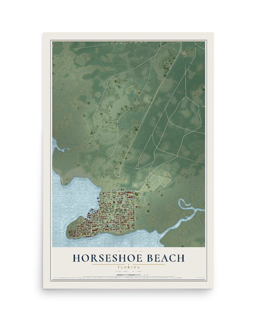 Horseshoe Beach, Florida map print, 12 x 18 in, print only