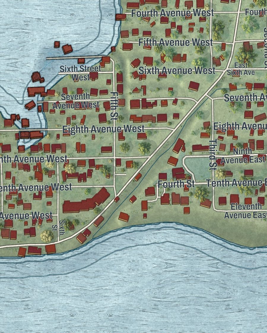 Close-up of Horseshoe Beach streets on the map