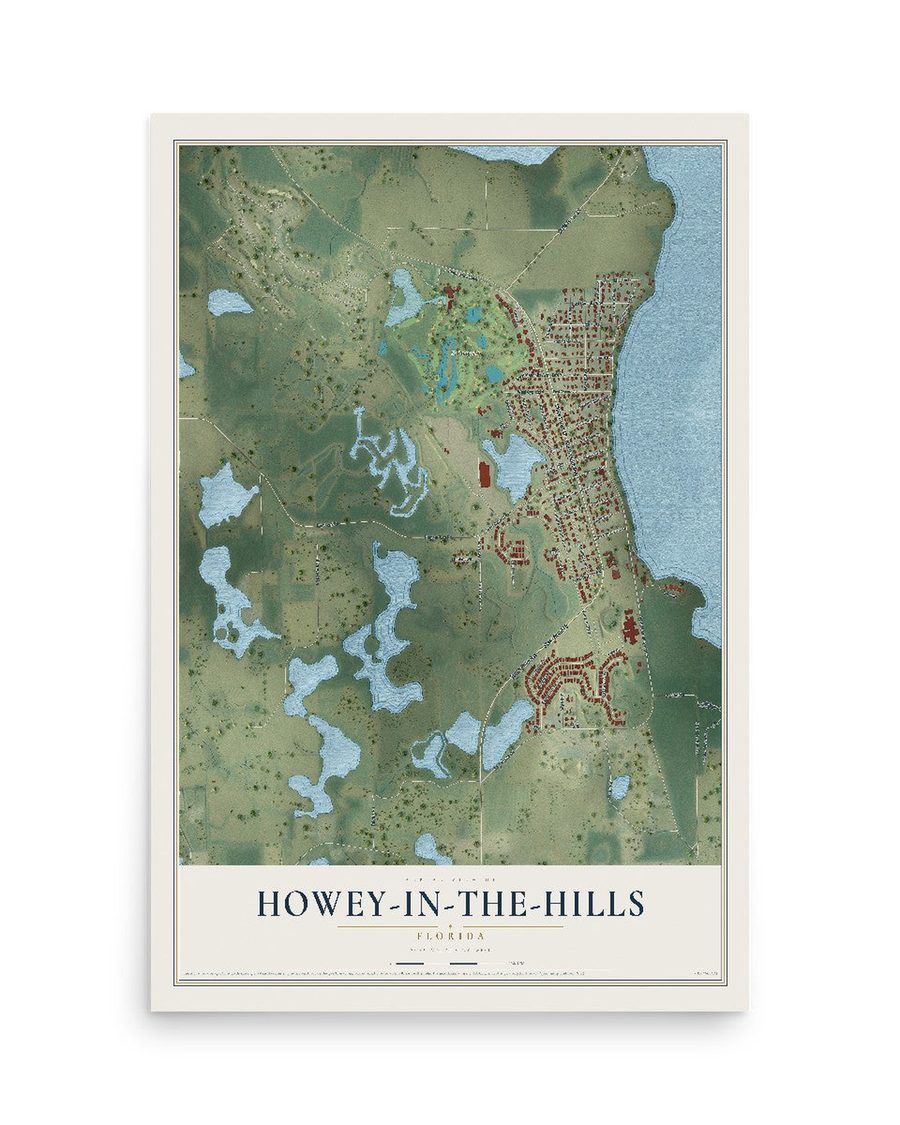 Howey-in-the-Hills, Florida map print, 12 x 18 in, print only