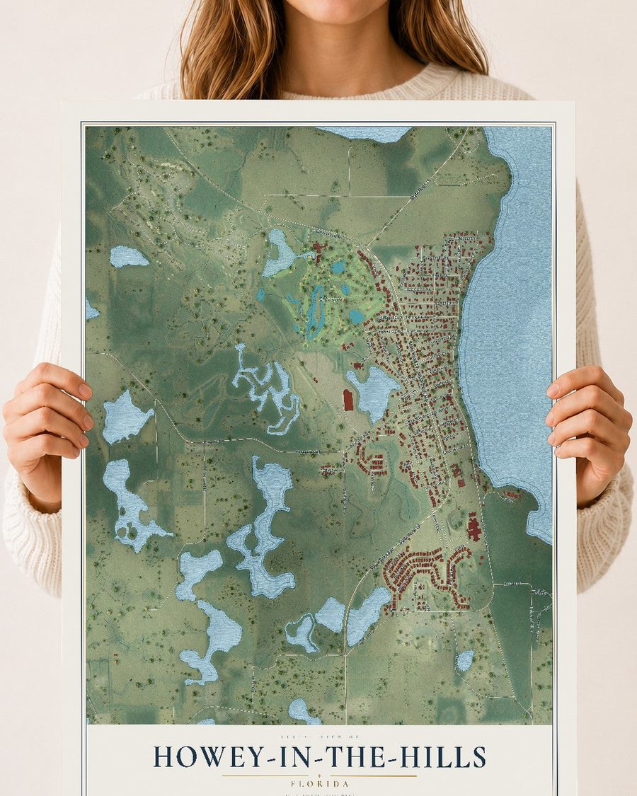 Howey-in-the-Hills, Florida map print, 18 x 24 in, print only