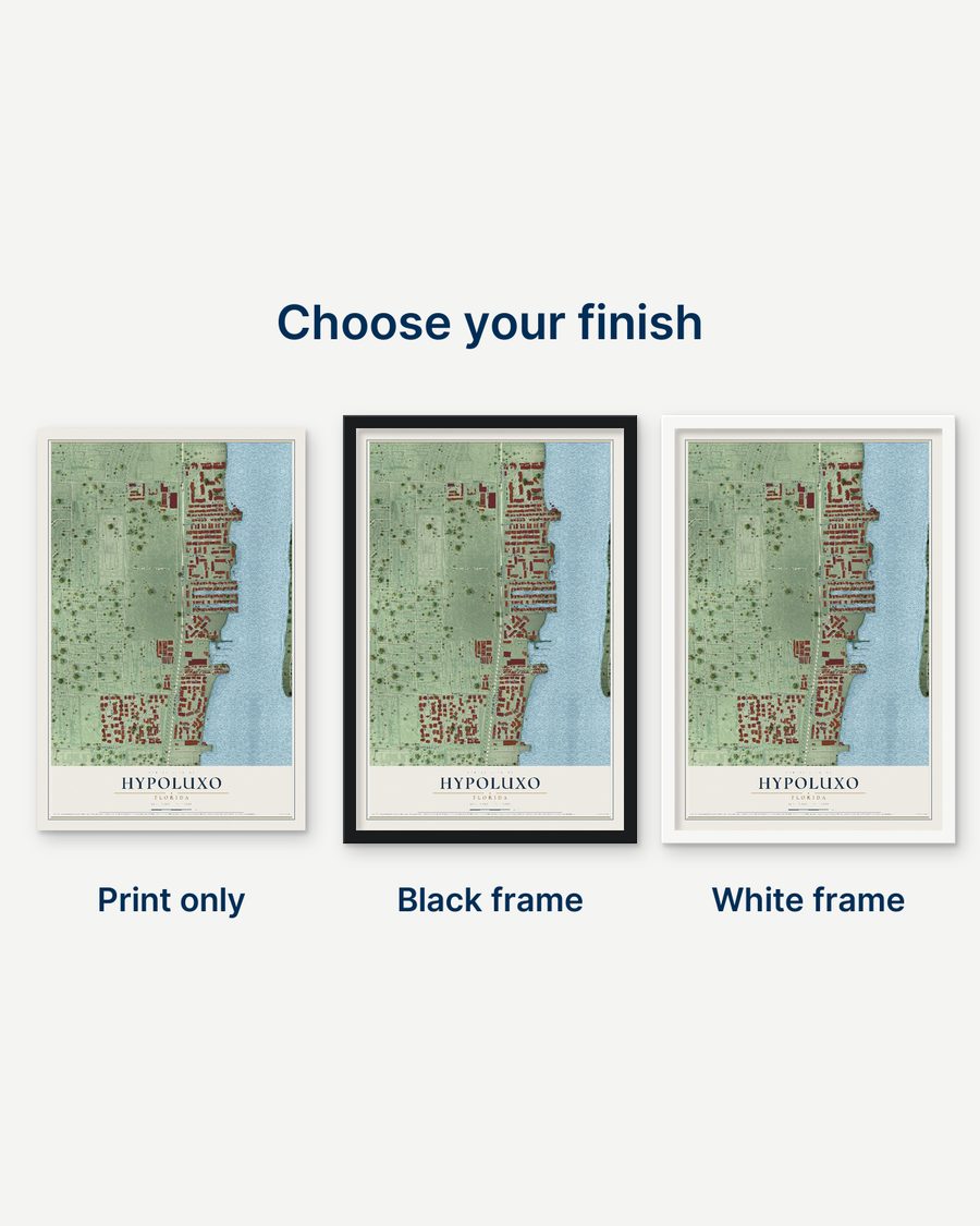 The Hypoluxo, Florida map as a print only, in a black frame and in a white frame