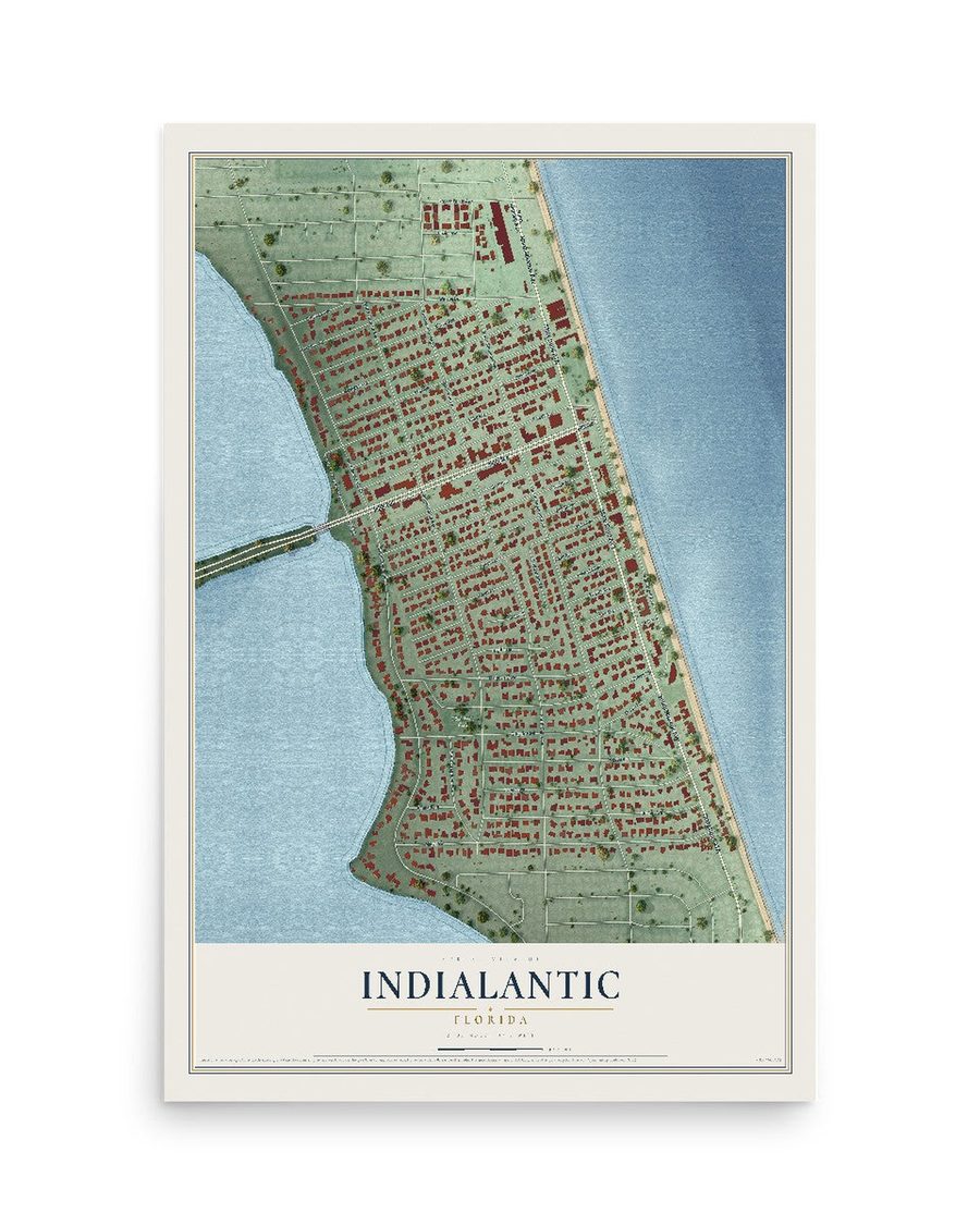 Indialantic, Florida map print, 12 x 18 in, print only