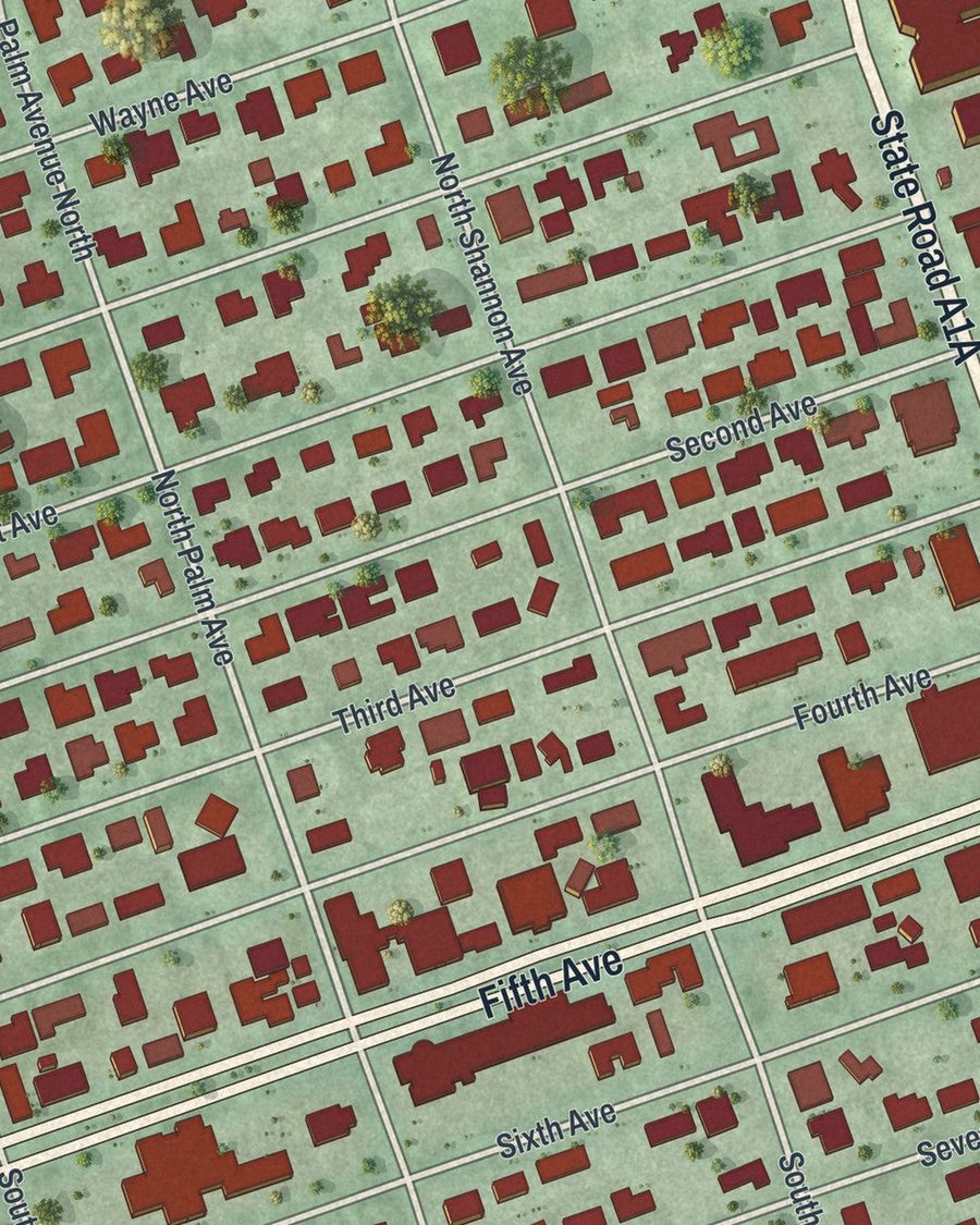 Close-up of Indialantic streets on the map