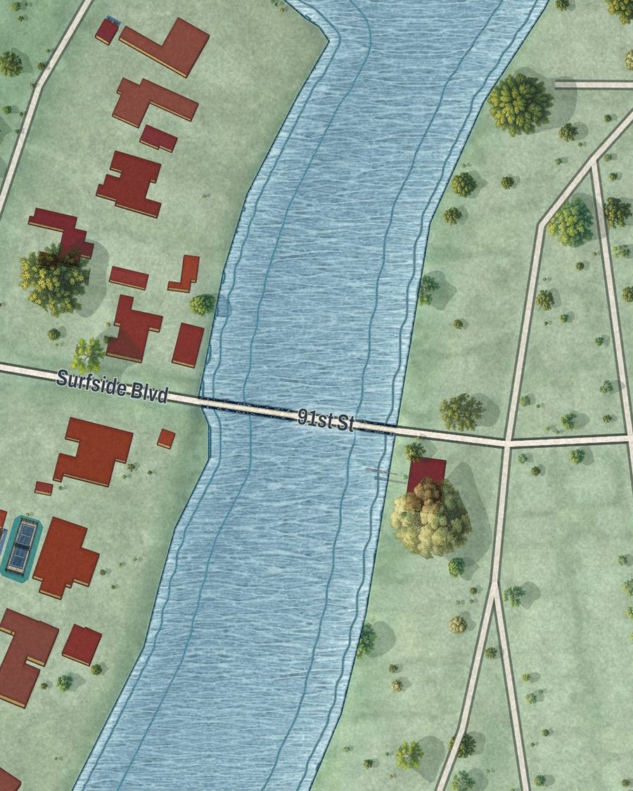 Close-up of Indian Creek streets on the map