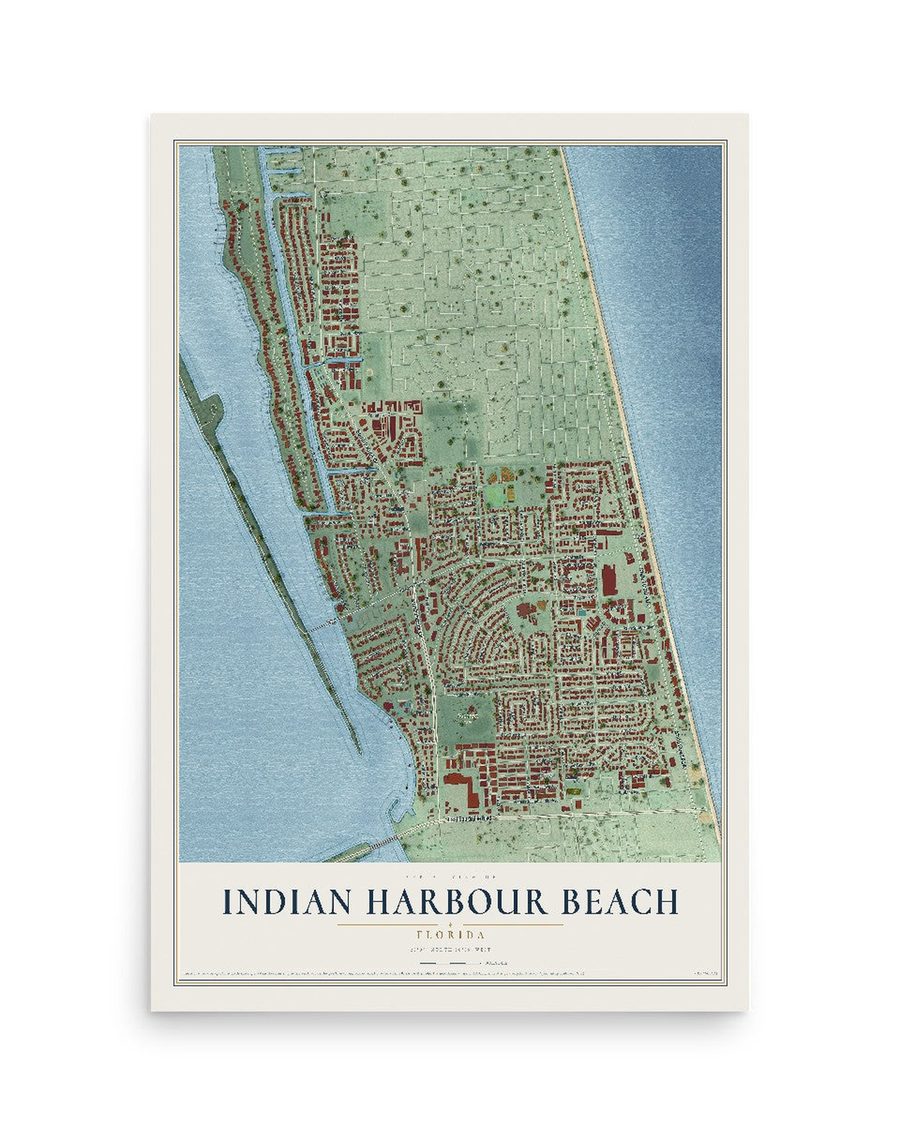 Indian Harbour Beach, Florida map print, 12 x 18 in, print only