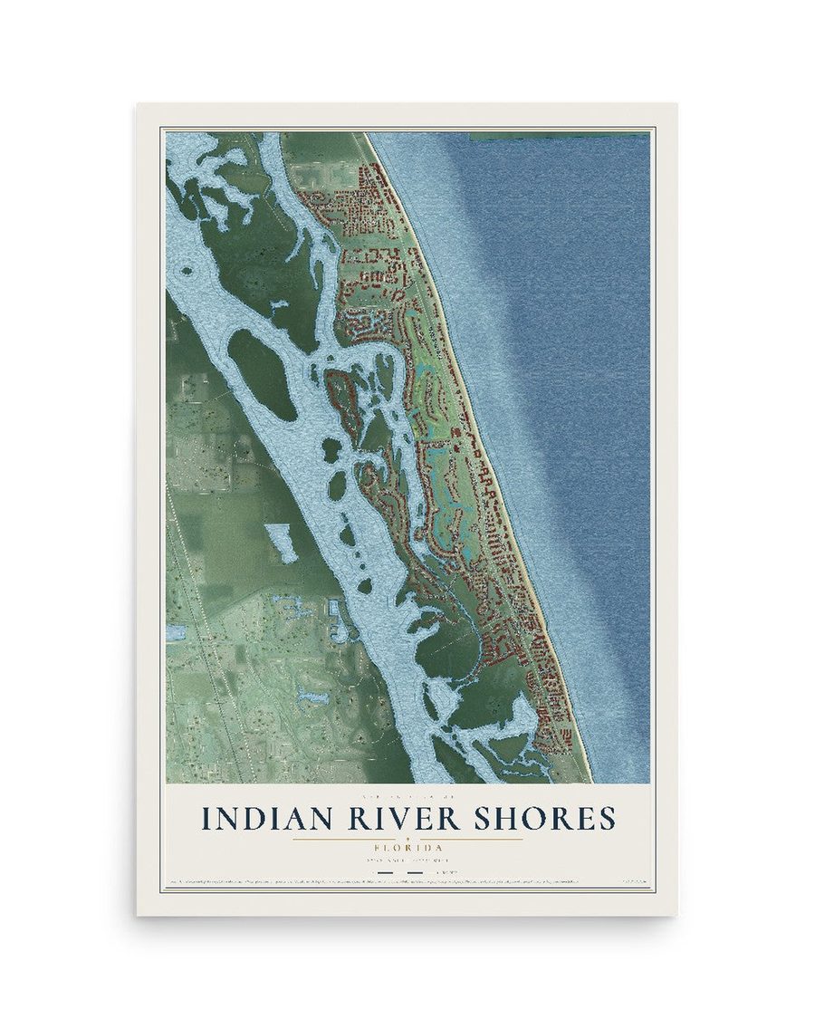 Indian River Shores, Florida map print, 12 x 18 in, print only
