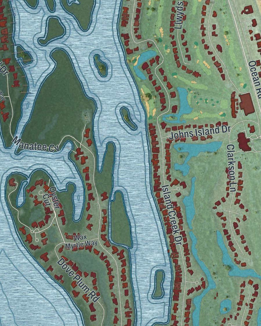 Close-up of Indian River Shores streets on the map