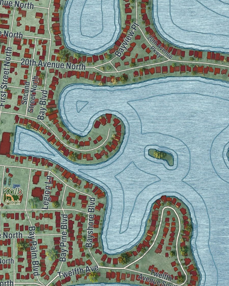 Close-up of Indian Rocks Beach streets on the map