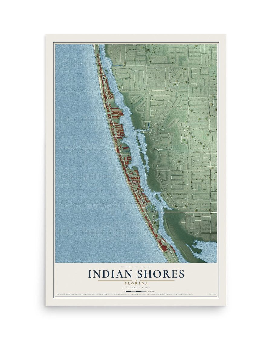 Indian Shores, Florida map print, 12 x 18 in, print only