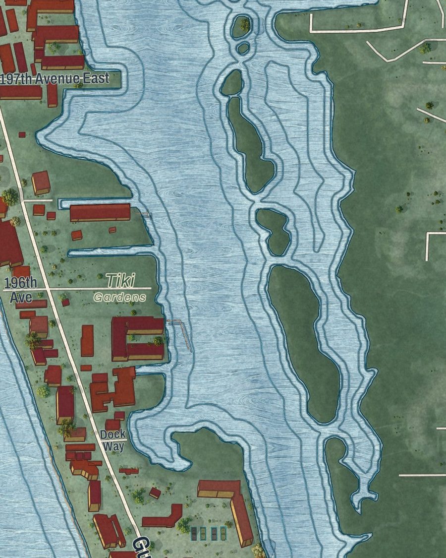 Close-up of Indian Shores streets on the map