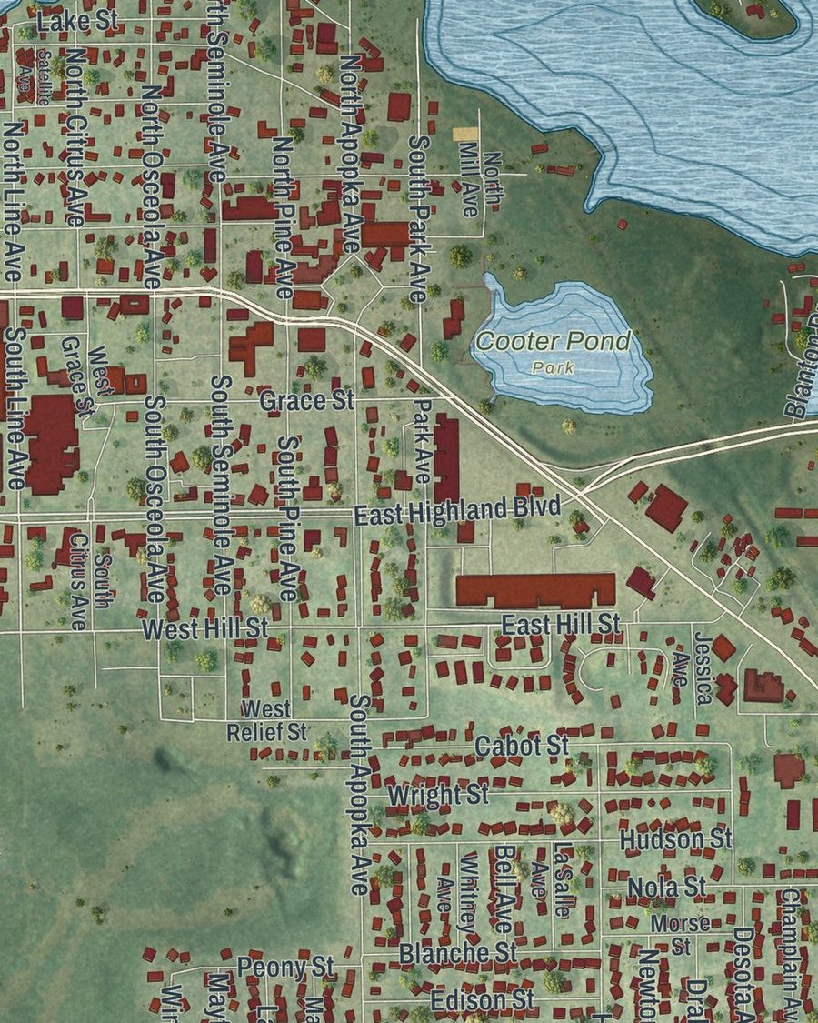Close-up of Inverness streets on the map